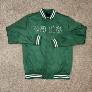 Vans Bomber Jacket Mens Small Green Quilt Lined Grim Reaper Skull Varsity Grunge